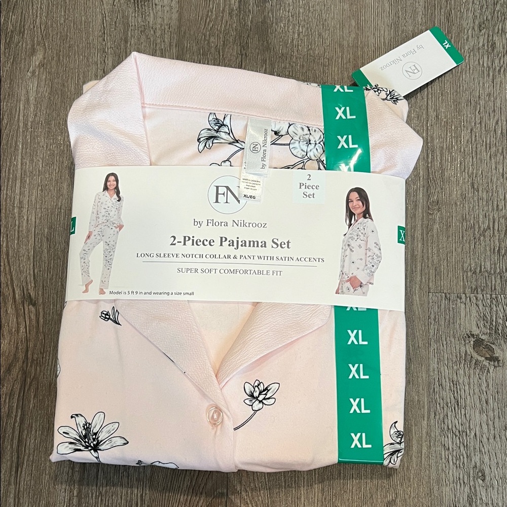 NEW Flora Nikrooz Light Pink Floral 2-Piece Pajama Set XL Large